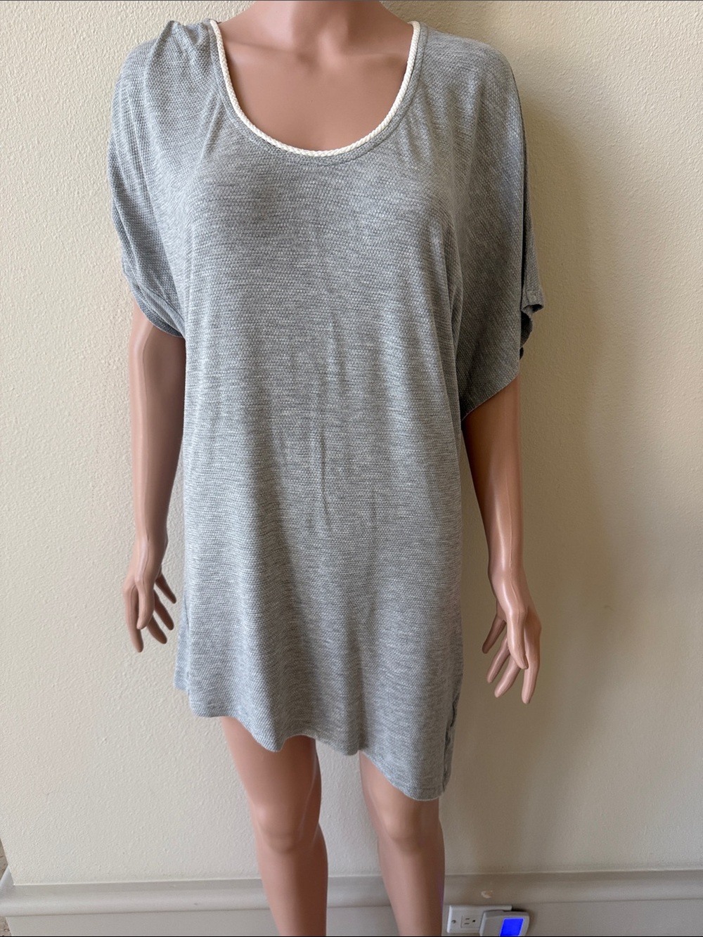 Escada Heather Gray Scoop Neck Tunic with Rope Trim